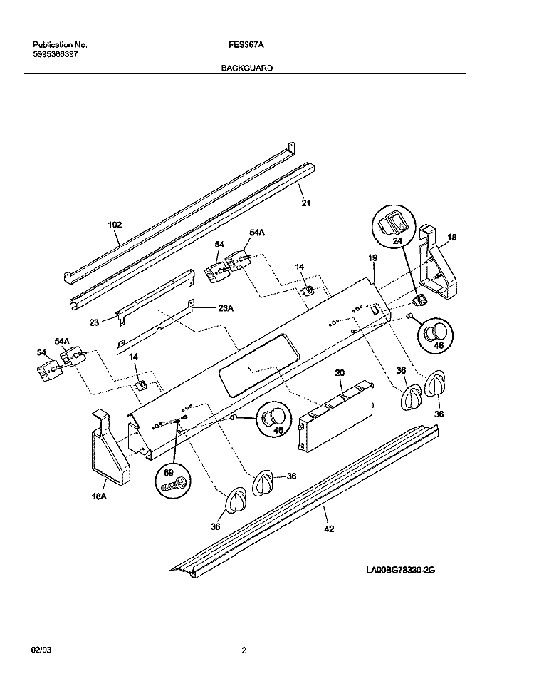 BACKGUARD Diagram and Parts List for FES367ABF  Frigidaire Range