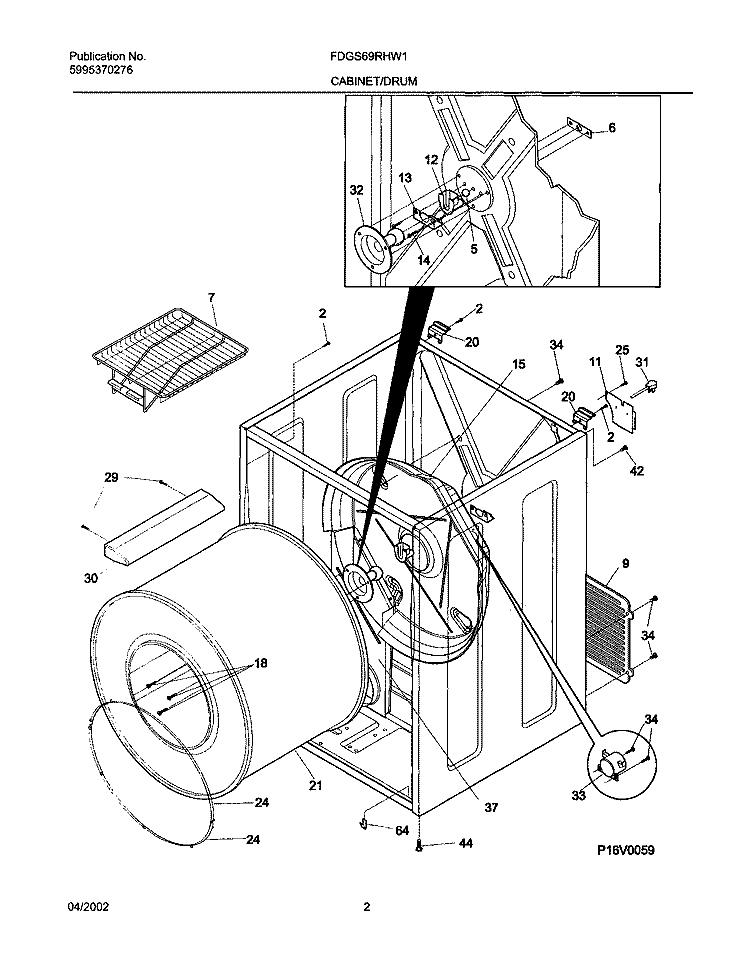 DRY CAB, HEATER Diagram and Parts List for FDGS69RHW1  Frigidaire Dryer
