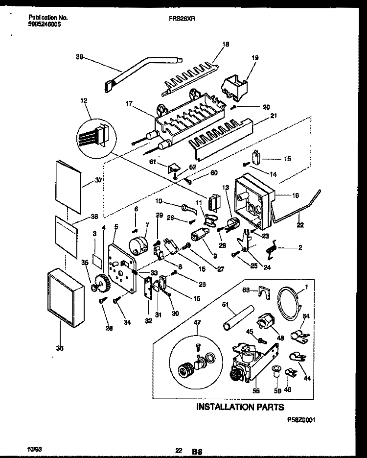 ICE MAKER AND INSTALLATION PARTS Diagram and Parts List for FRS26XRAB0  Frigidaire Refrigerator