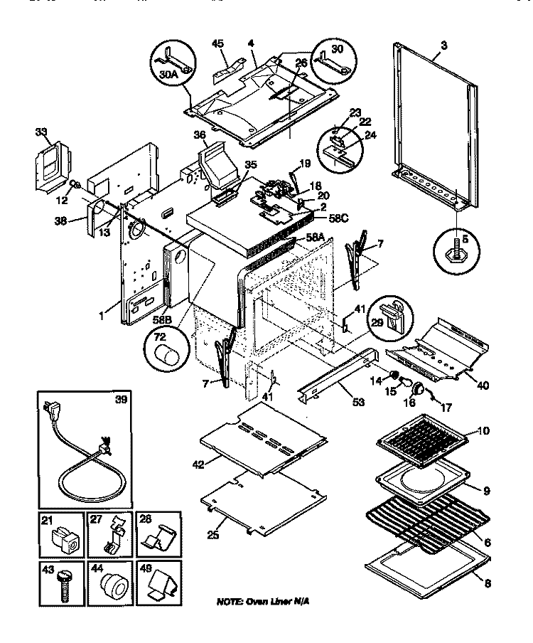 BODY Diagram and Parts List for 30-4282-00-04  Tappan Range