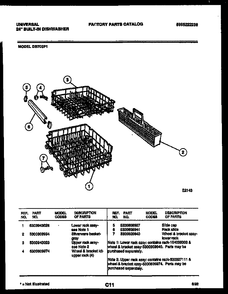 RACKS AND TRAYS Diagram and Parts List for DB700P1  Frigidaire Dishwasher
