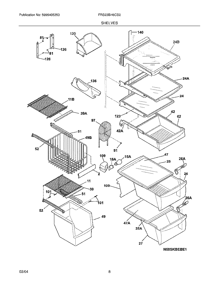 SHELVES Diagram and Parts List for FRS23BH6CS2  Frigidaire Refrigerator