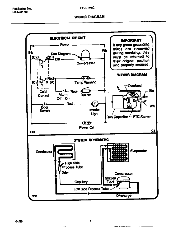 WIRING DIAGRAM Diagram and Parts List for FFU21M8CW2  Frigidaire Freezer