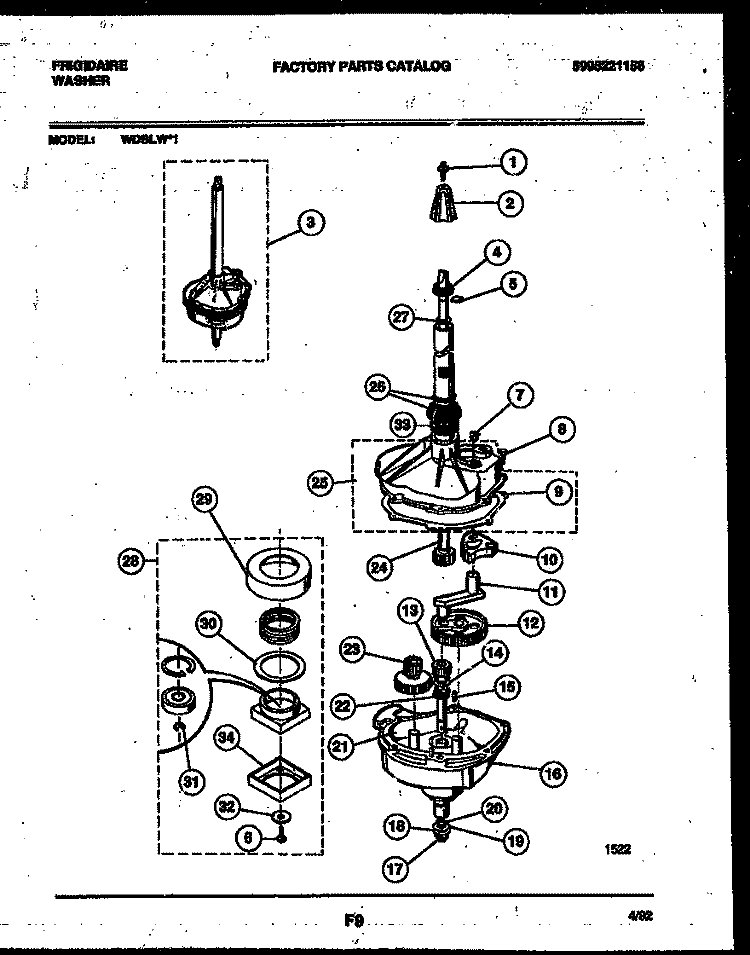 TRANSMISSION PARTS Diagram and Parts List for WDSLW1  Frigidaire Washer