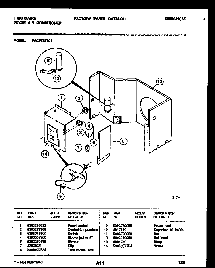 ELECTRICAL PARTS Diagram and Parts List for FAC073S7A1  Frigidaire Air Conditioner