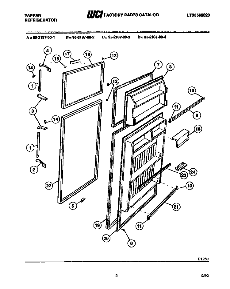 DOORS Diagram and Parts List for 95-2187-00-4  Tappan Refrigerator