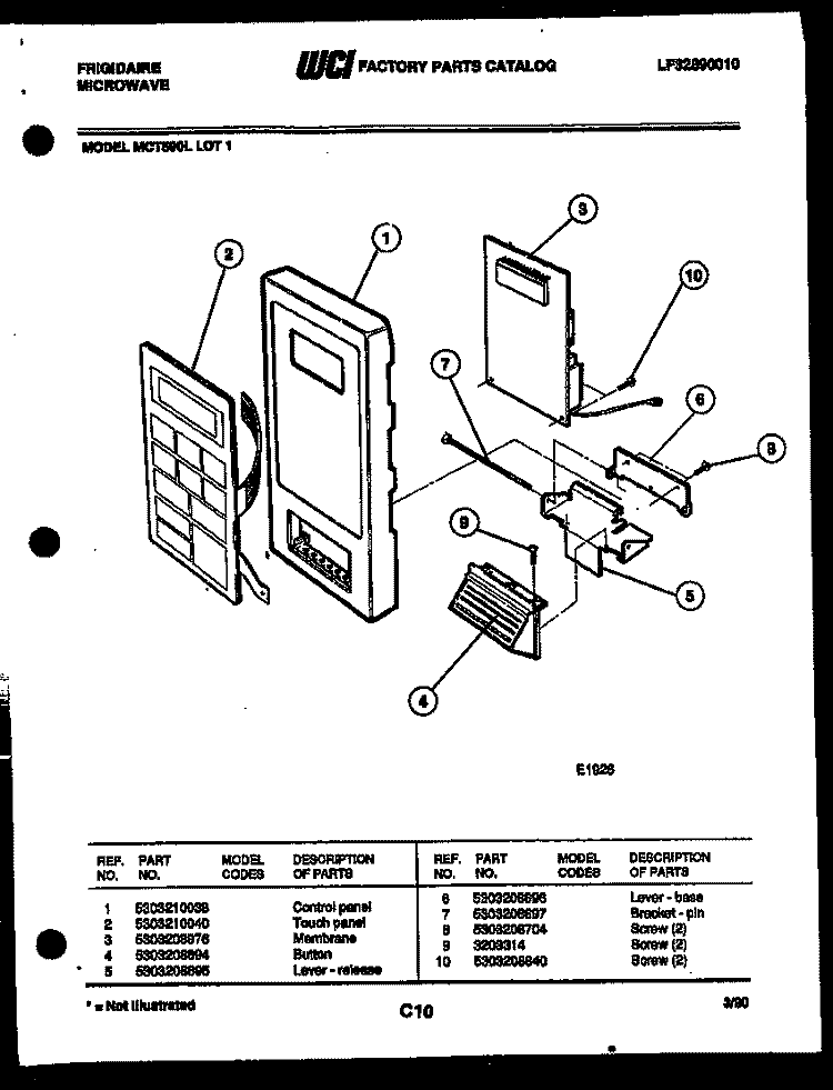 CONTROL PANEL Diagram and Parts List for MCT590L1  Frigidaire Microwave