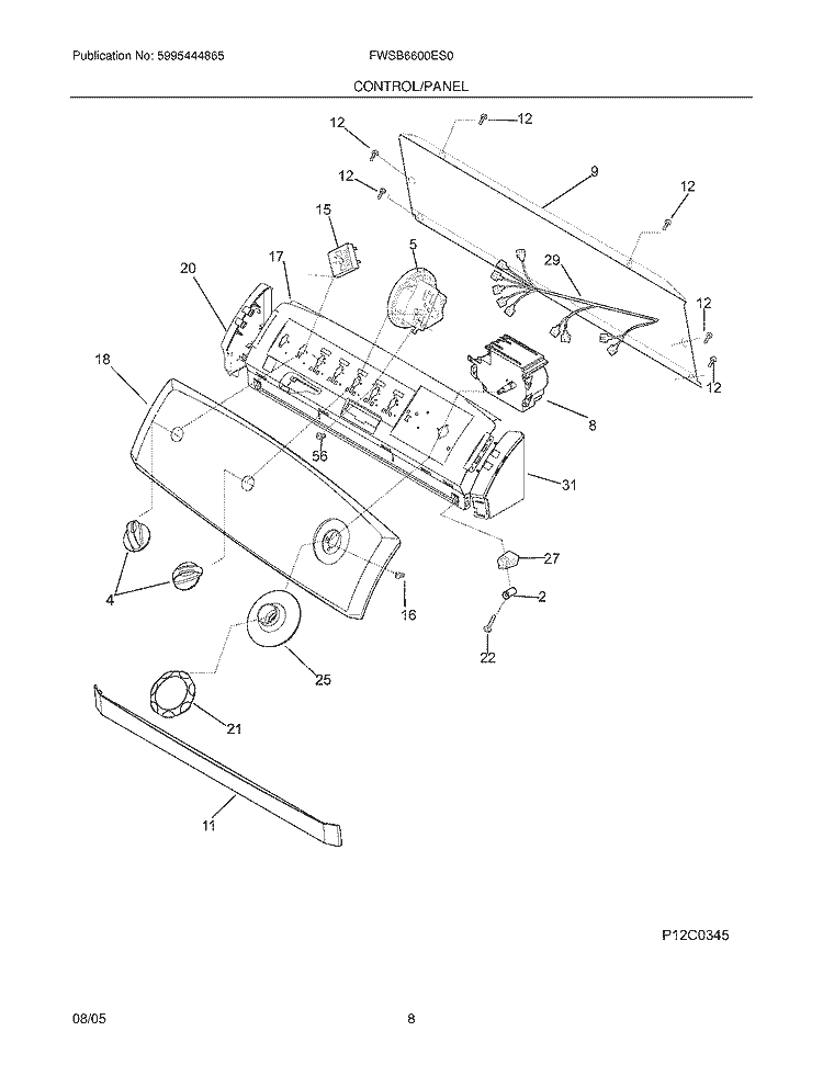CONTROL / PANEL Diagram and Parts List for FWSB6600ES0  Frigidaire Washer