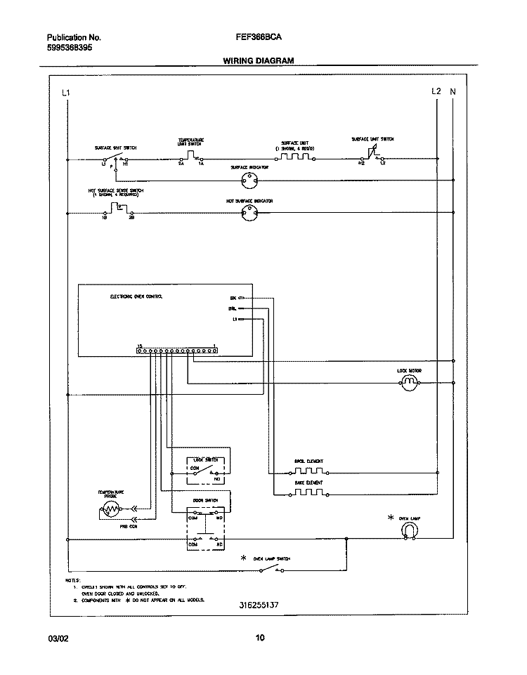 WIRING DIAGRAM Diagram and Parts List for FEF366BCA  Frigidaire Range