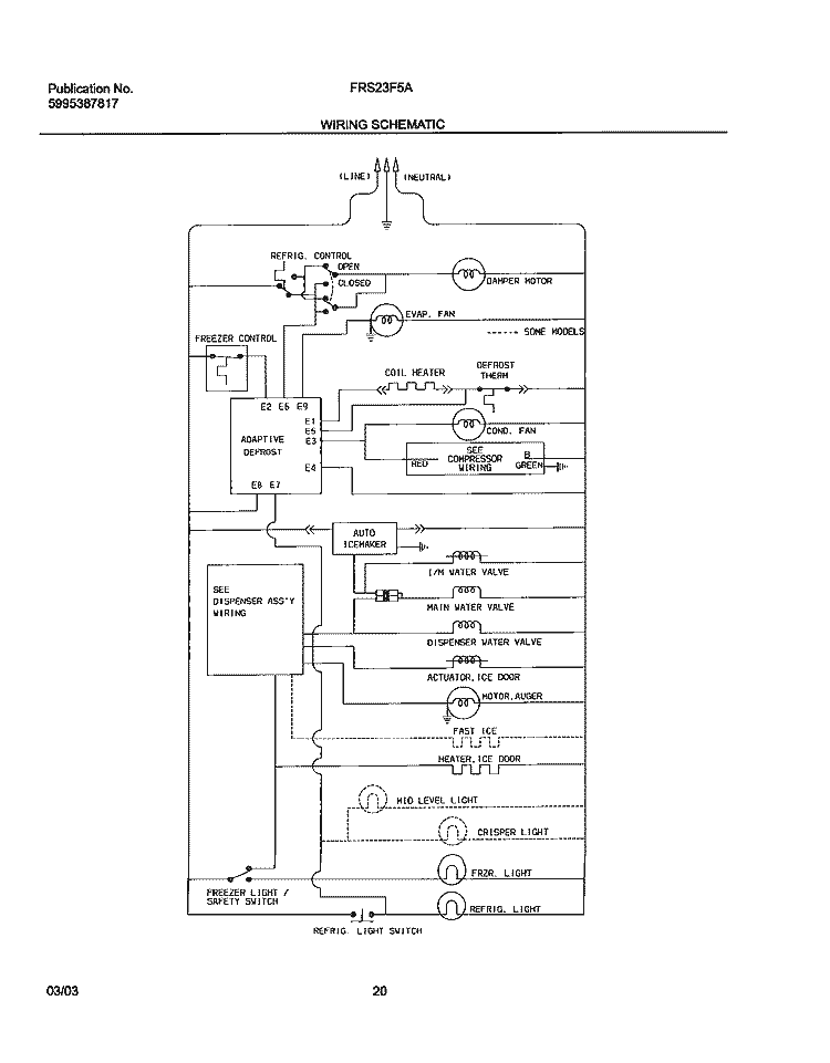 WIRING SCHEMATIC Diagram and Parts List for FRS23F5AQ7  Frigidaire Refrigerator