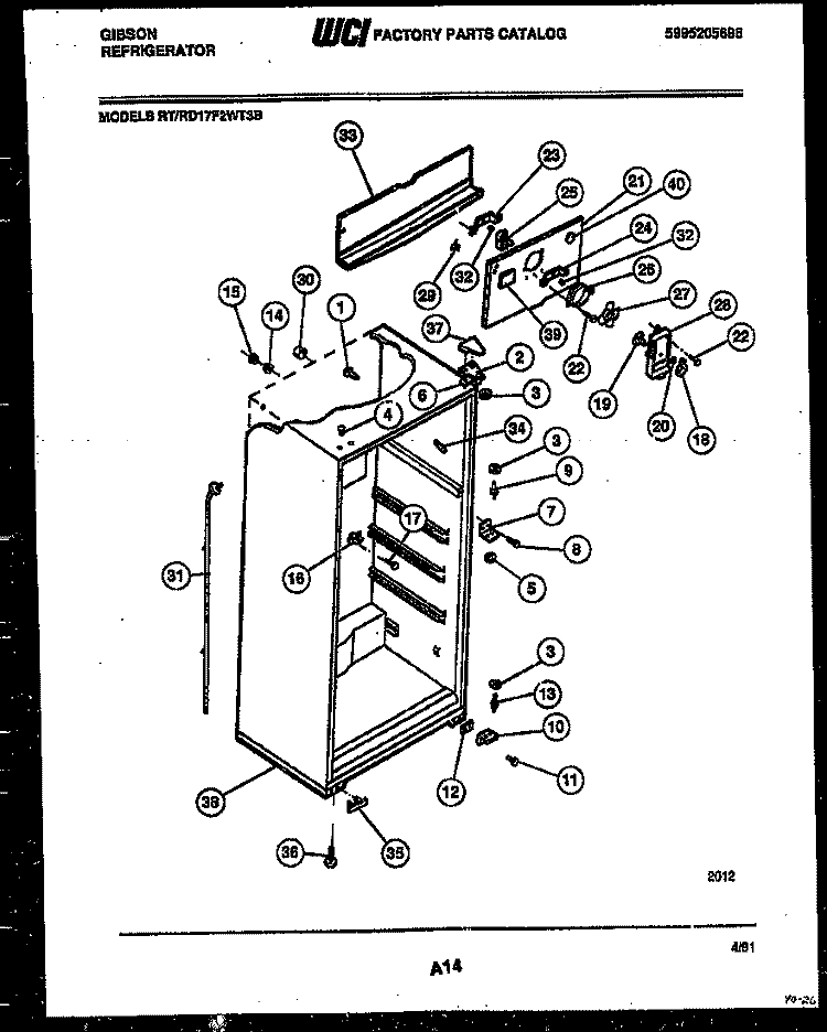 CABINET PARTS Diagram and Parts List for RD17F2WT3B  Gibson Refrigerator