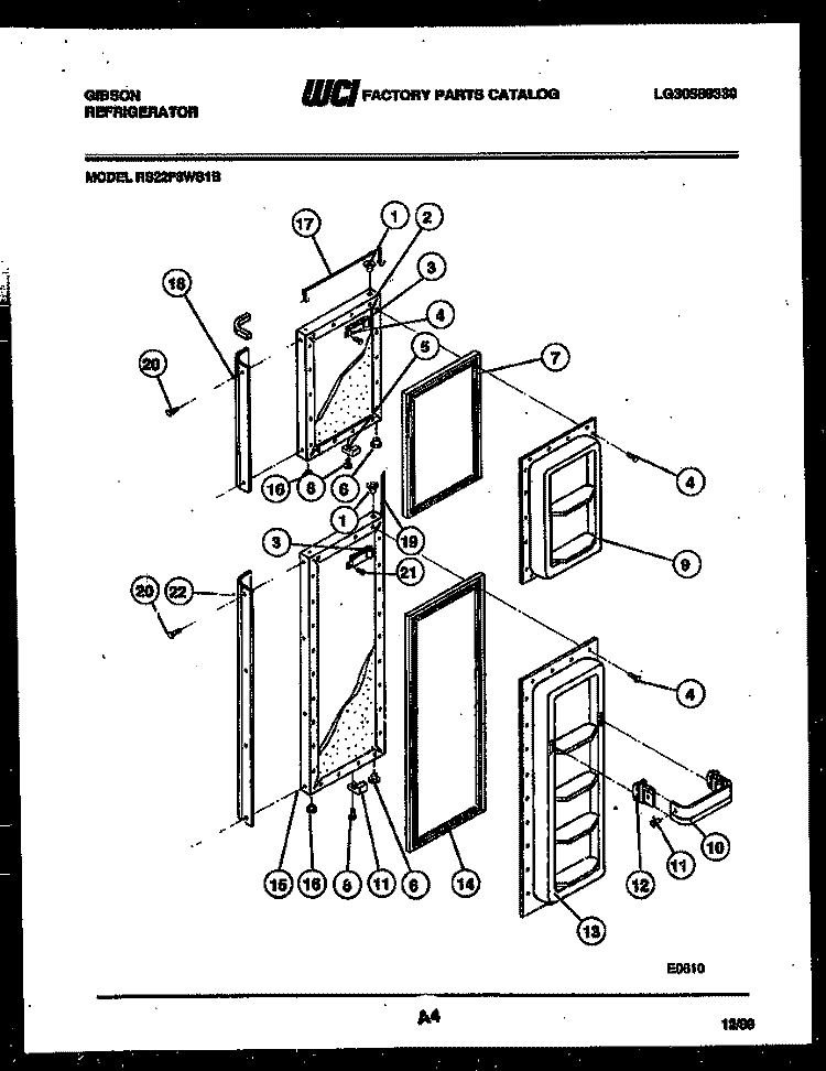 DOOR PARTS Diagram and Parts List for RS22F8WS1B  Gibson Refrigerator