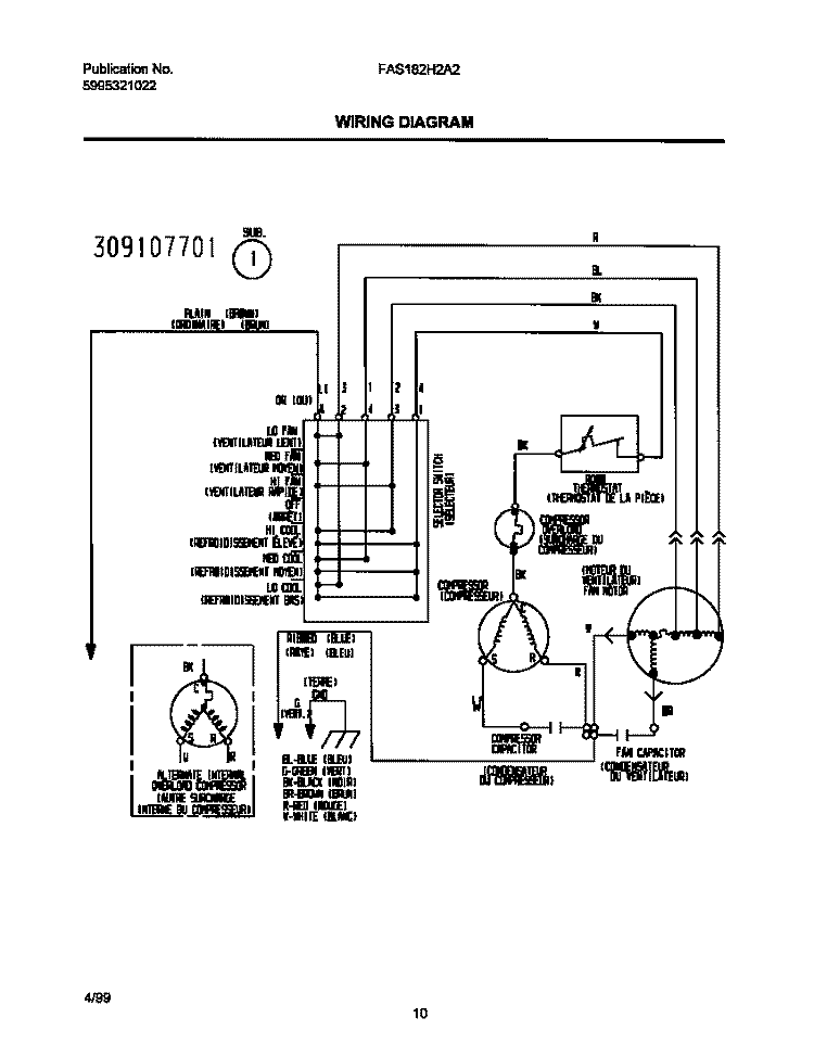 WIRING DIAGRAM Diagram and Parts List for FAS182H2A2  Frigidaire Air Conditioner