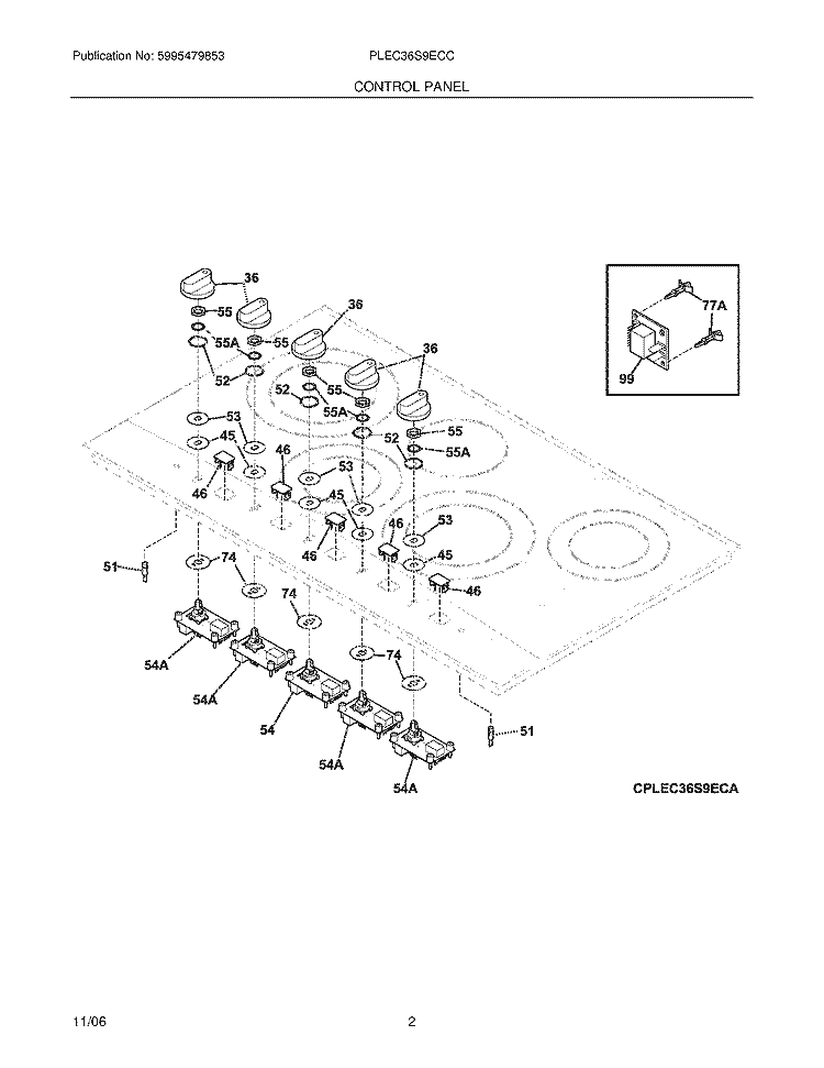 CONTROLS Diagram and Parts List for PLEC36S9ECC  Frigidaire Cooktop