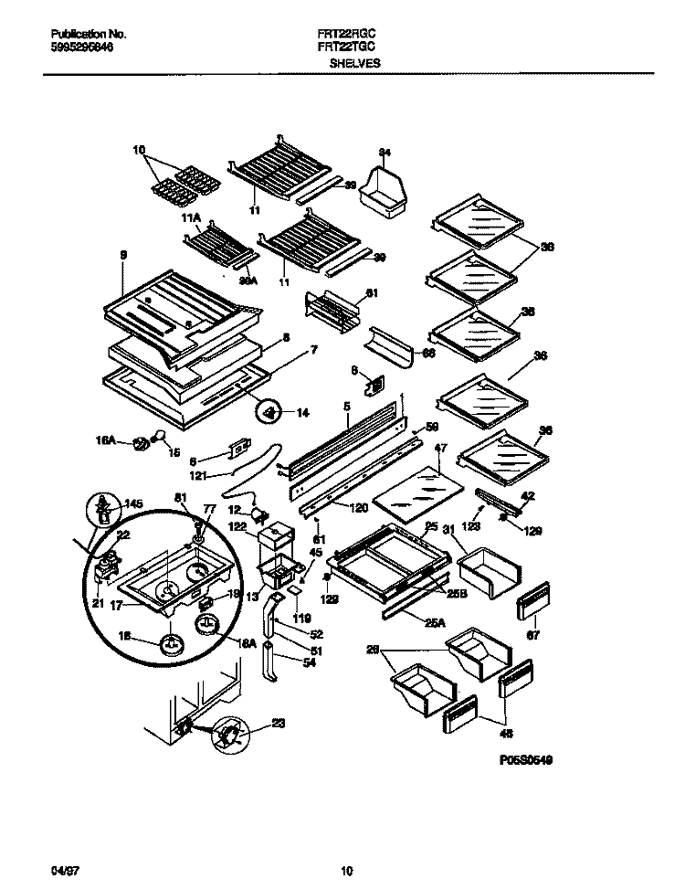 SHELVES Diagram and Parts List for FRT22RGCW5  Frigidaire Refrigerator