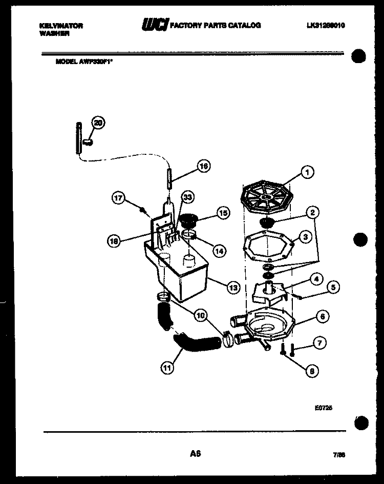 DRAIN, RECIRCULATE PARTS Diagram and Parts List for AWP330F1W  Kelvinator Washer