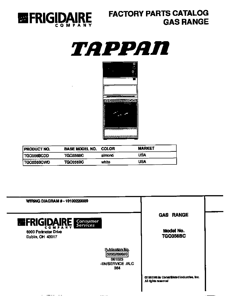 COVER Diagram and Parts List for TGO356BCDD  Tappan Range
