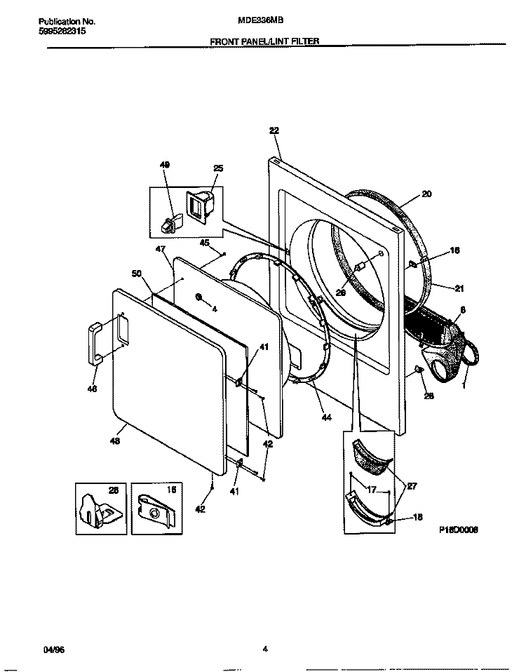 FRONT PANEL / LINT FILTER Diagram and Parts List for MDE336MBD2  Frigidaire Dryer