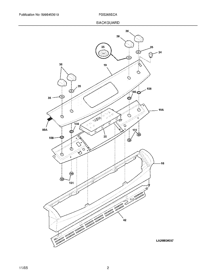 BACKGUARD Diagram and Parts List for FGS365ECA  Frigidaire Range