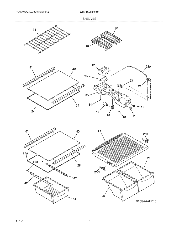 SHELVES Diagram and Parts List for WRT15MG5CS8  Westinghouse Refrigerator