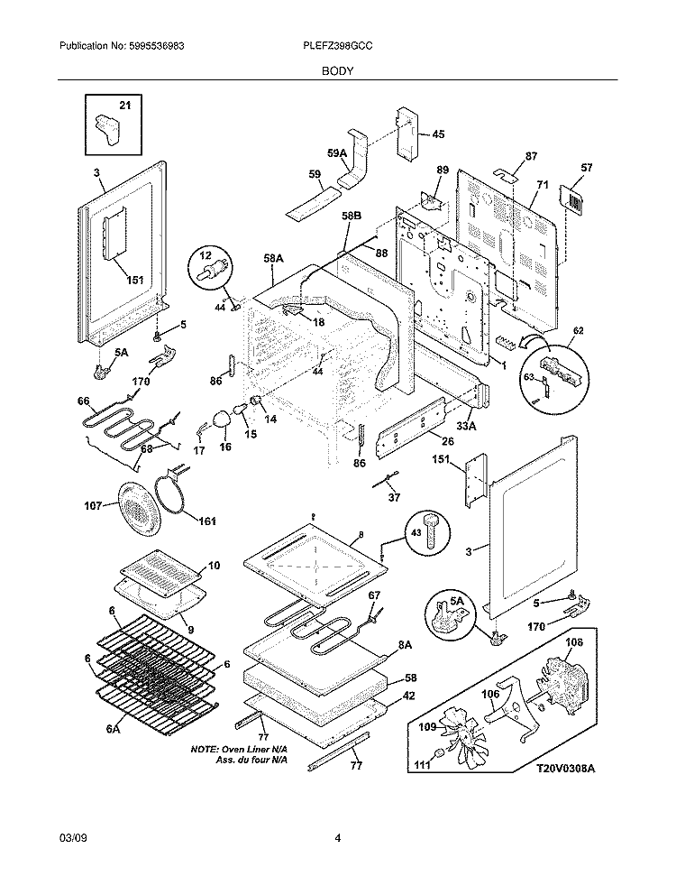 BODY Diagram and Parts List for PLEFZ398GCC  Frigidaire Range