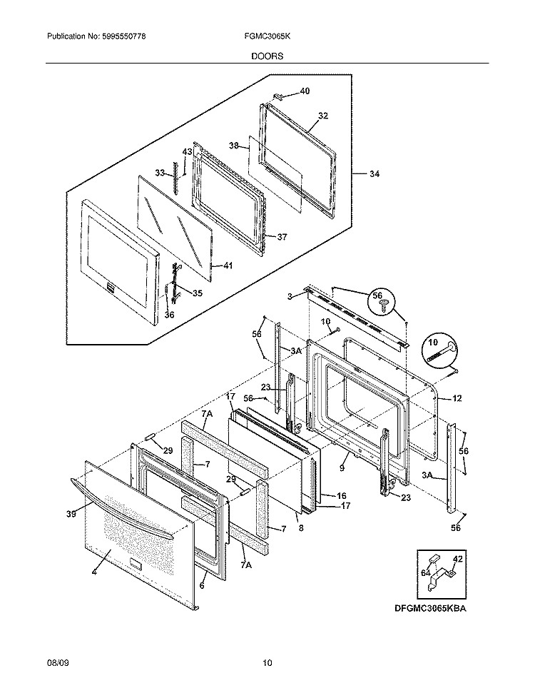 DOORS Diagram and Parts List for FGMC3065KWA  Frigidaire Microwave Oven Combo