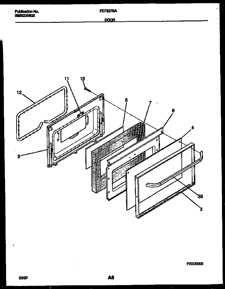 DOOR PARTS Diagram and Parts List for FEF337BADA  Frigidaire Range