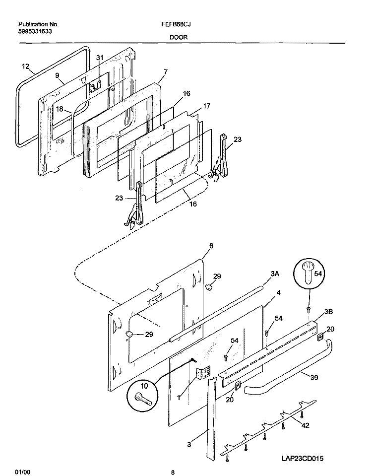 DOOR Diagram and Parts List for FEFB68CJSA  Frigidaire Range