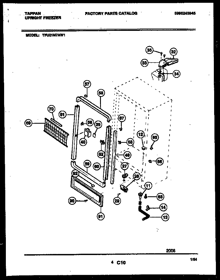 CABINET PARTS Diagram and Parts List for TFU21M7AW1  Tappan Freezer