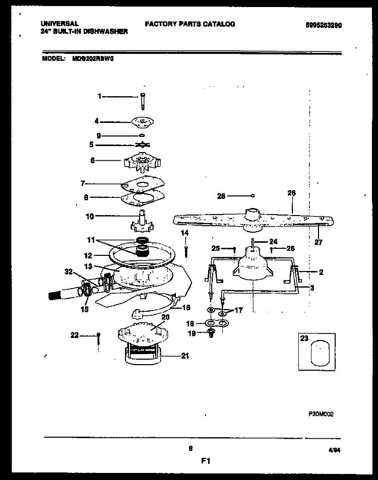 MOTOR PUMP PARTS Diagram and Parts List for MDB202RBL0  Frigidaire Dishwasher