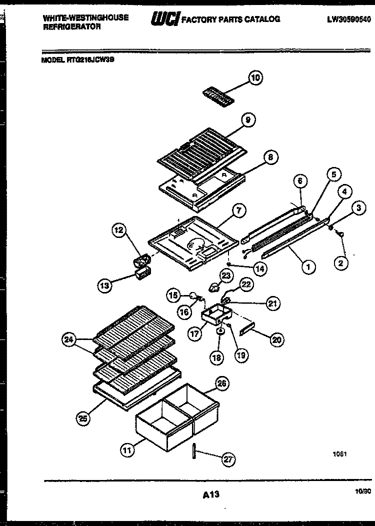 SHELVES AND SUPPORTS Diagram and Parts List for RTG216JCF3B  Frigidaire Refrigerator
