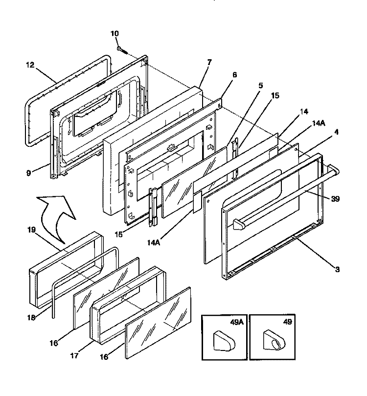 DOOR Diagram and Parts List for TEF357BCWA  Tappan Range