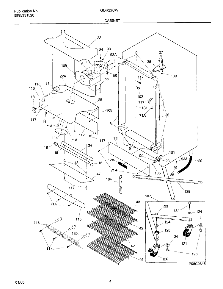 CABINET Diagram and Parts List for GDR22CWL1  Frigidaire Freezer