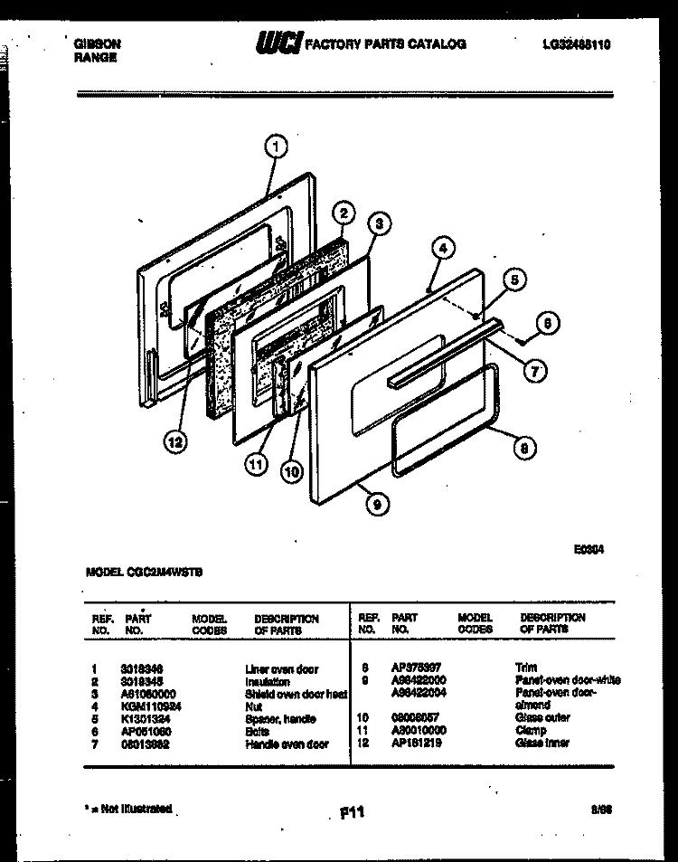 DOOR PARTS Diagram and Parts List for CGC2M4WSTB  Gibson Range