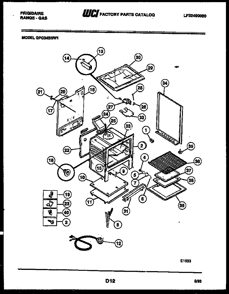 BODY PARTS Diagram and Parts List for GPG34BNL1  Frigidaire Range