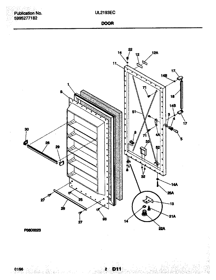 DOOR Diagram and Parts List for UL2193ECW6  Electrolux Freezer