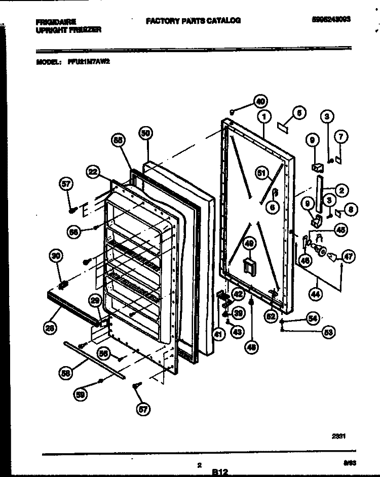 DOOR PARTS Diagram and Parts List for FFU21M7AW2  Frigidaire Freezer