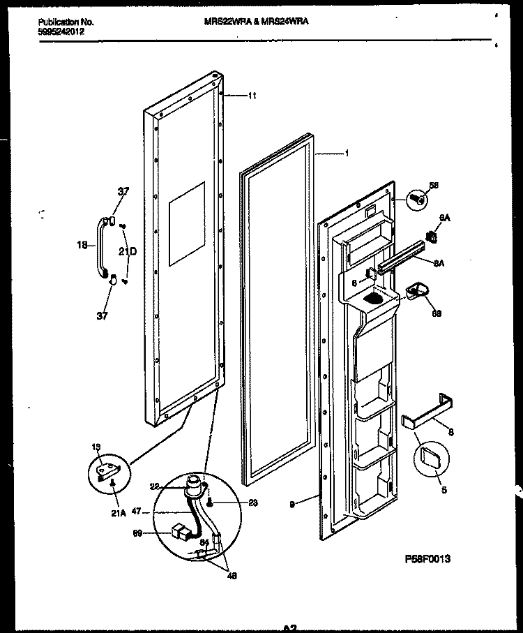 FREEZER DOOR PARTS Diagram and Parts List for MRS22WRAW1  Frigidaire Refrigerator