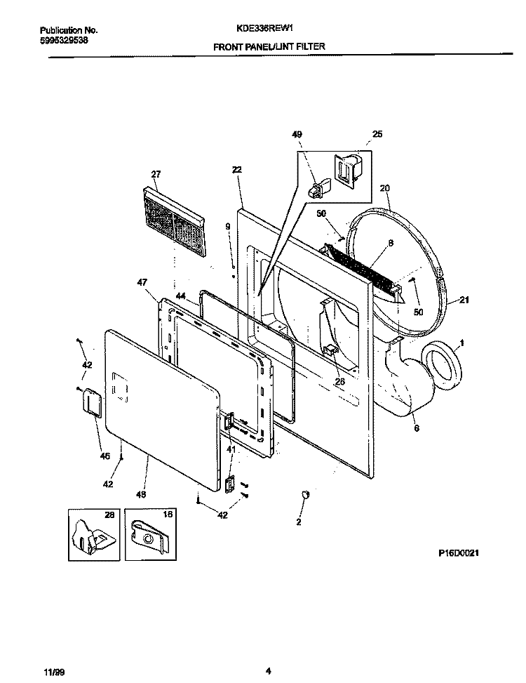 P12D0021 FRNT PNL, DOOR Diagram and Parts List for KDE336REW1  Kelvinator Dryer