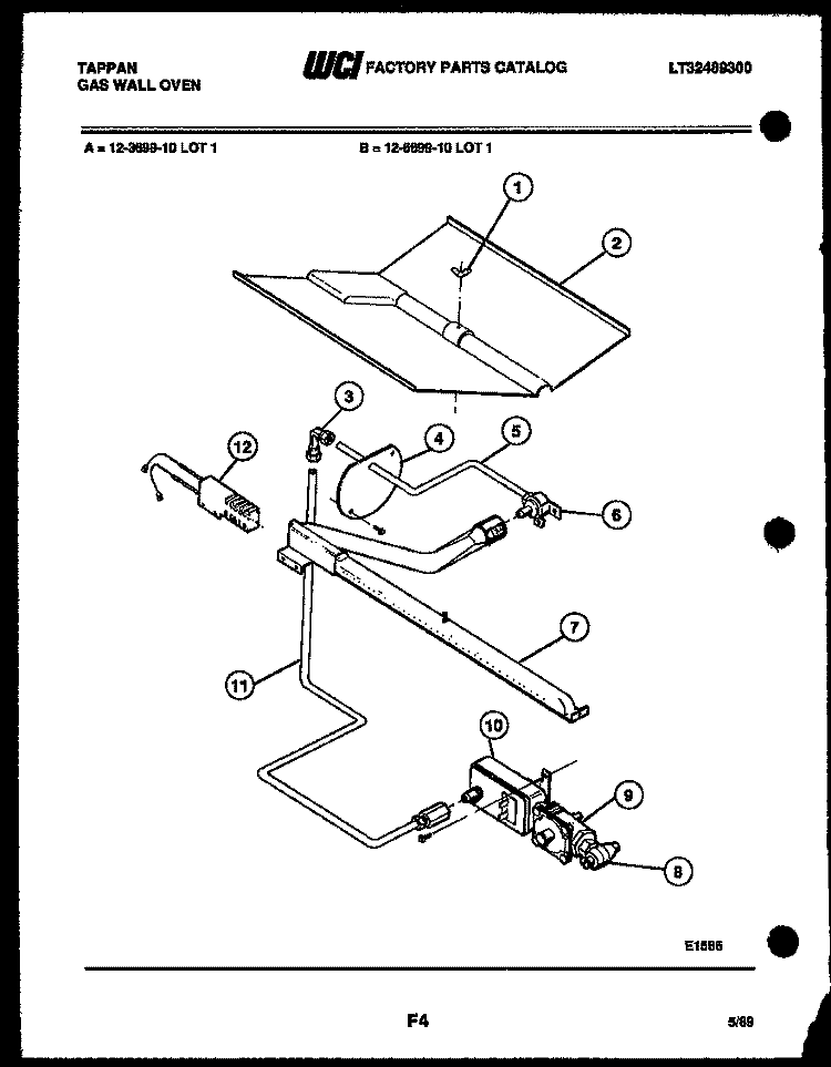 GAS CONTROL Diagram and Parts List for 12-3699-00-01  Tappan Wall Oven