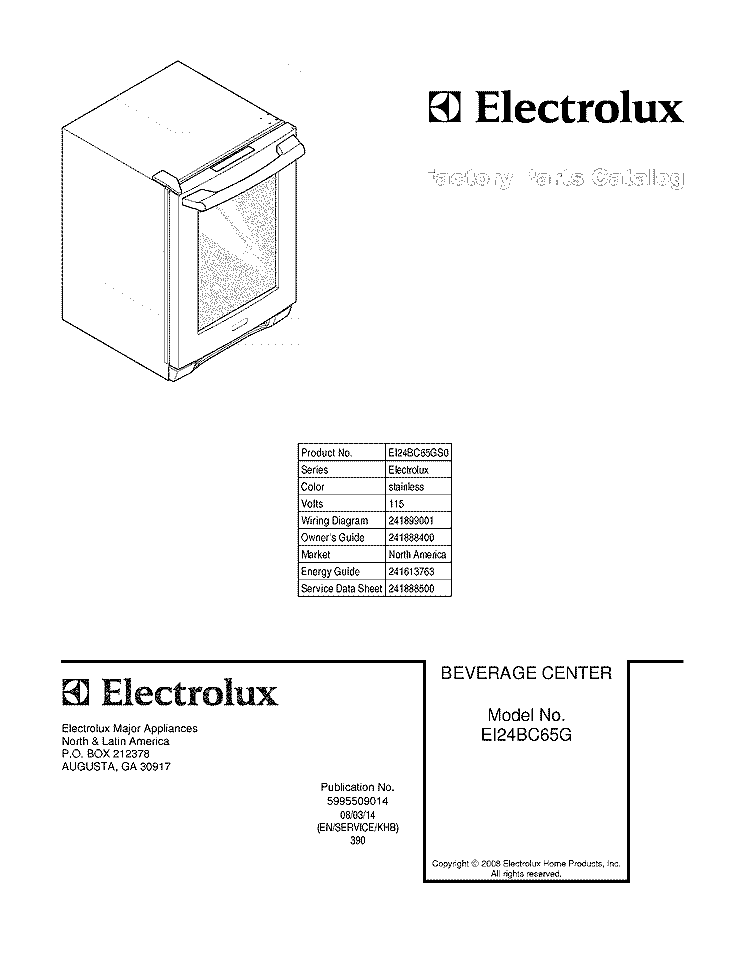 COVER Diagram and Parts List for EI24BC65GS0  Electrolux Wine and Beverage Cooler