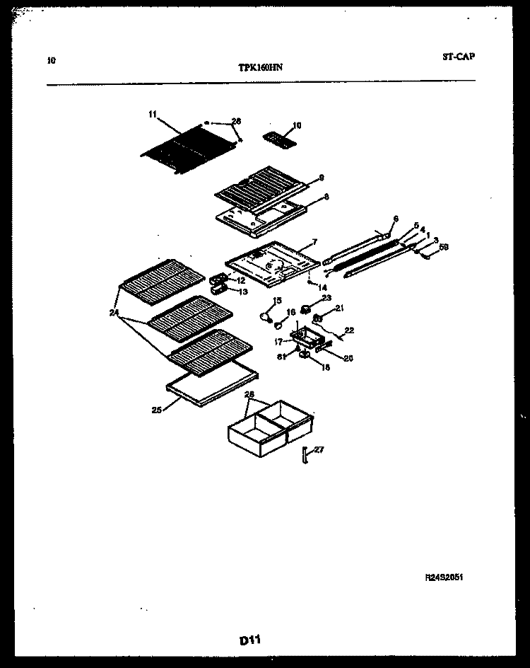 SHELVES AND SUPPORTS Diagram and Parts List for TPK160HN0T  Kelvinator Refrigerator