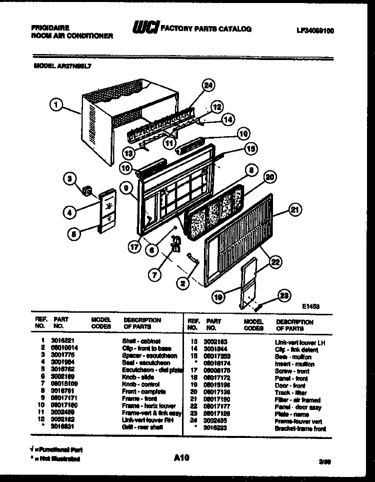 CABINET PARTS Diagram and Parts List for AR27NS5L7  Frigidaire Air Conditioner