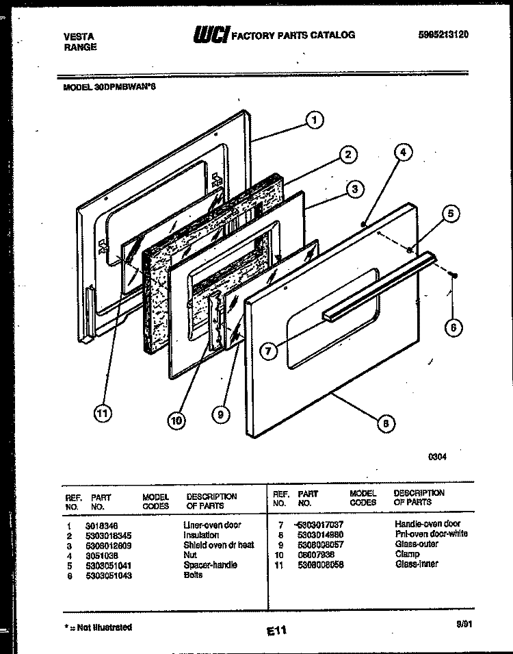 DOOR PARTS Diagram and Parts List for 30DPMBWAN6  Tappan Range