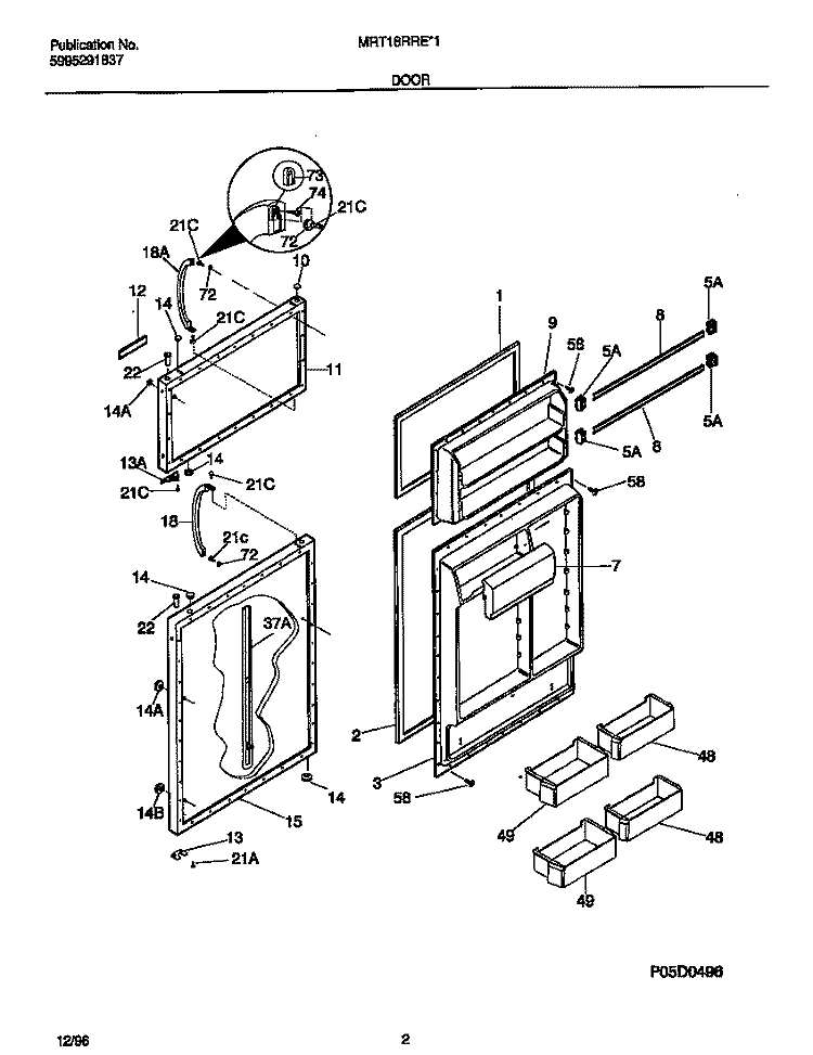 DOOR Diagram and Parts List for MRT18RRED1  Frigidaire Refrigerator