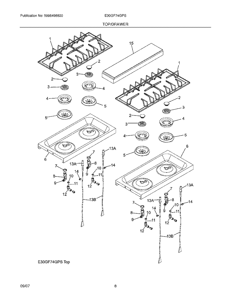 MAINTOP Diagram and Parts List for E30GF74GPS  Electrolux Range