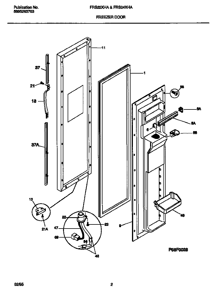 FREEZER DOOR Diagram and Parts List for FRS22XHAB2  Frigidaire Refrigerator