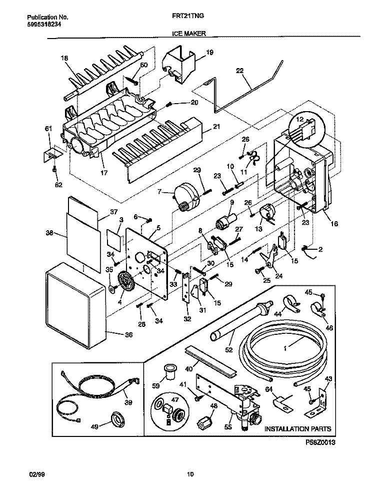ICE MAKER Diagram and Parts List for FRT21TNGW3  Frigidaire Refrigerator