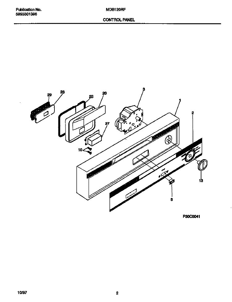 CONTROL PANEL Diagram and Parts List for MDB120RFM3  Frigidaire Dishwasher