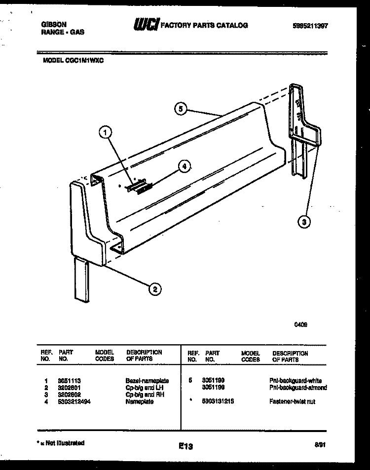 BACKGUARD Diagram and Parts List for CGC1M1WXC  Gibson Range